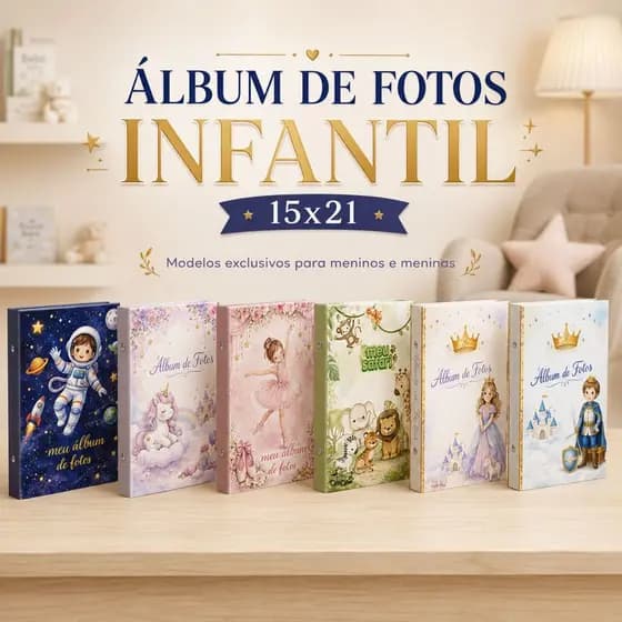 ÁLBUM DE FOTOS INFANTIL 15X21 PARA 40 A 100 FOTOS CAPA DURA MENINO MENINA RECORDAÇÕES TOP