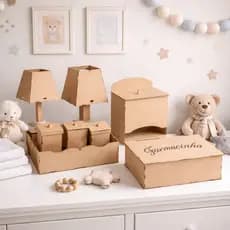 Kit Bebe Higiene 8 Peças Liso Desmontado Madeira Enfeites