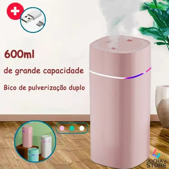 Umidificador De Ar Ultrassônico Grande ​Aromatizador Usb Com Bico Duplo Portátil Led De Ambiente 600ml