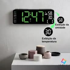 Relógio de Parede Digital LED Grande com Alarme, Exibição de Temperatura e Umidade, Relógio Inteligente para Casa
