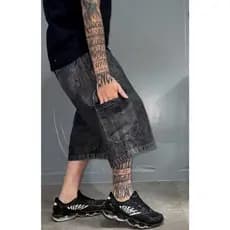 BERMUDA GARGO BAGGY LARGA GRAFITE PRETO ESTONADO