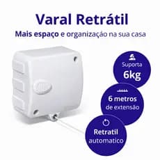 Kit Varal Retrátil Automático 6m de Parede – Varal Extensível para Apartamento e Lavanderia