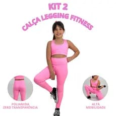 Kit 2 Calça Legging Escolar Infantil Menina Poliamida Zero Transparência