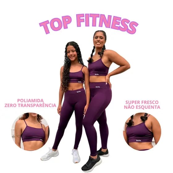 Top Fitness Poliamida Alcinha Sustentação Zero Transparência