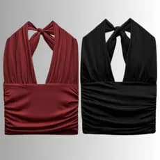 KIT COM 2 BLUSA ESTILO TOP FRENTE ÚNICA COM DETALHE FRANZIDO USA COMO CROPPED MODA BOHO CHIC DIVERSAS CORES FORRO DUPLO
