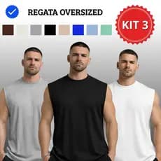 3 Regata Premium Masculina Oversized Tecido Canelado