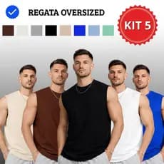 5 Regata Machão Oversized Masculina Casual Canelada Lisa