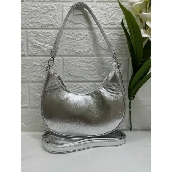 Bolsa Feminina Meia Alça Transversal Lua Metalizada  Zíper Único