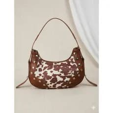Bolsa Feminina Baguete Western Estampa Vaca Com Ilhoes Luxo Texas Ana Castela Rodeio Envio Imediato