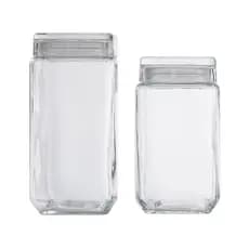 Kit 2 Peças Pote De Vidro Quadrado Tampa de Vidro Style Porta Mantimentos 2160ml + 1800ml -Le Bianco