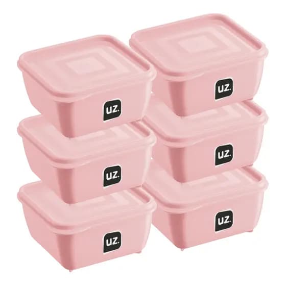 Kit Pote Quadrado De Plástico C/Tampa 500ml Mini Marmita UZ289 - Cores
