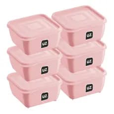 Kit Pote Quadrado De Plástico C/Tampa 500ml Mini Marmita UZ289 - Cores