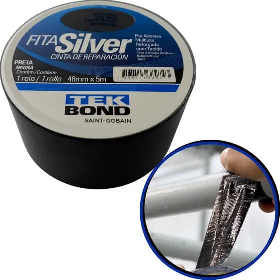 Fita Silver Tape Preta Multiuso Reforçada 5 Metros TekBond