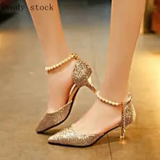 Mulheres Sapatos Novos Saltos Finos De Salto Alto De Cristal Da Dama De Honra De Prata Noiva Casamento Sequence Ocos