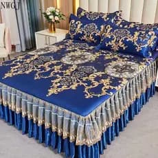 3in1 Luxo Cama Saia Com 2 Fronha Ice Silk Queen King Size Capa de Colchão Para Folha 4/5/6 Pés TO62