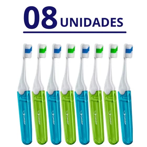 Kit 8 Escovas Dental p/ Higinene Bucal Portátil c/ Estojo Protetor