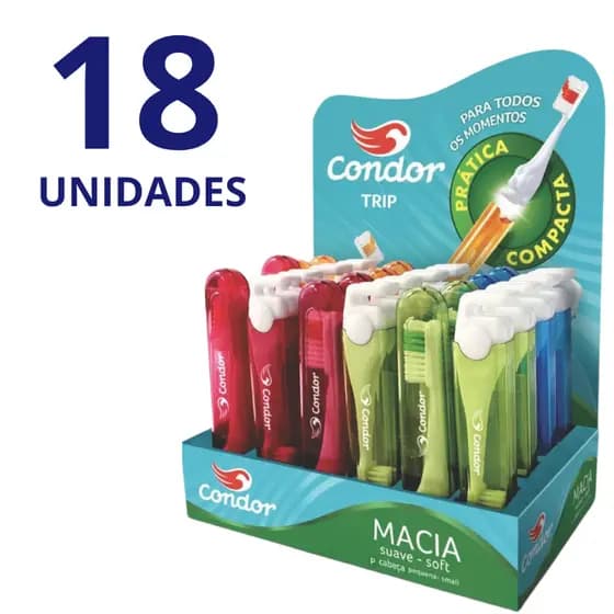 Kit 18 Unidades de Escova Dental Portátil p/ Viagem c/ Estojo Protetor Escova Macia