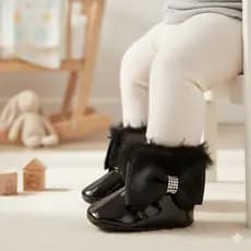 Bota Bebe Mania Preta Laço Inverno Fofa 102-04