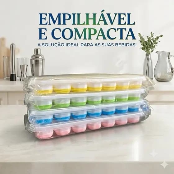 Forma de Gelo Silicone com Tampa Fundo Flexível Multiuso Lavável Compacta Empilhável