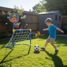 Mini Trave Futebol Infantil Golzinho Com Bola + Cesta Cesto Basquete Infantil Fácil De Montar