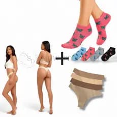 Kit 10 Calcinhas Sem Costura Corte a Laser + 12 Pares de meias Soquetes
