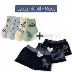 Kit com 10 Cuecas Boxer Microfibra Infantil Masculino + 12 Pares de Meias Infantis Menino