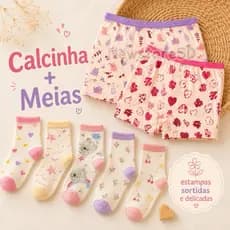 Kit com 10 Calcinhas Boxer Microfibra Infantil Feminina + 12 Pares de Meias Infantis Menina
