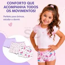 Kit até 12 Calcinhas Boxer Infantil Menina Microfibra Feminina Conforto Premium 2 a 10 Anos