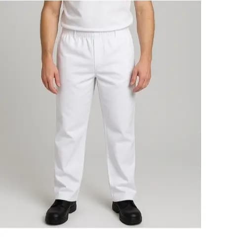 Calça de Oxford Branca com Elástico Para Trabalho Unissex Bolso traseiro Cozinha