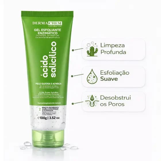 Gel Esfoliante Enzimático Dermachem Limpeza Suave Pele Lisa 100ml