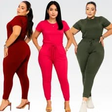 Conjunto Feminino Calça e Blusa Bolsos Blusa Manga Curta P ao G1 Plus Size Fardamento Moda Inverno