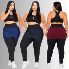Roupa de Academia Calça Legging Feminina Suplex Fitness com Saia Tapa Bumbum Plus Size 38 ao 52