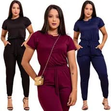 Kit 3 Conjuntos Suede Feminino Calça Skinny e Blusa Manga Curta