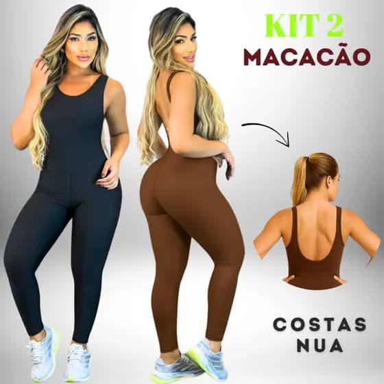 Kit 2 Macacão Feminino Longo Fitness Legg Academia Macacão Esportivo Liso