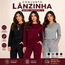 Conjunto Feminino Inverno Blusa Manga Longa e Calça Pantalona Lanzinha Roupa de Frio