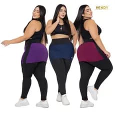 Kit 2 Calças Leggings Feminina Roupa de Academia com Saia Moda Fitness Tapa bumbum PLUS SIZE G1 G2 CURVE