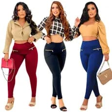 Kit 3 Calça Legging Montaria Feminina Calça Leg com Zíper Cintura Alta