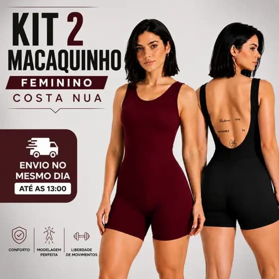 Kit 2 Macaquinho Feminino Fitness Macaquinho Curto de Academia