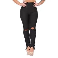 Calça Legging Bandagem Skinny Diversas Cores | Zíper na Perna | Rasgo no Joelho