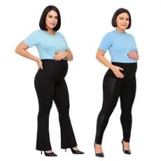 KIT 2 Peças Calças Flare Gestante +  Legging Montaria Cirre Maternidade Preta
