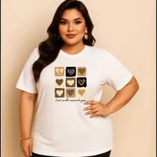 Camiseta Plus Size Feminina Estampada Do P Ao G5 9 Coração Onca Academia Treino 100% Algodão Premium Verão