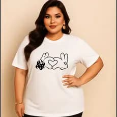 Camiseta Plus Size Feminina Estampada Do P Ao G5 Mãos Animadas Coração Academia Treino 100% Algodão Premium Verão