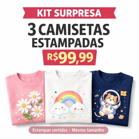 Conjunto Plus Size Feminino 3 Camiseta Estampada Sortida 100% Algodão Premium Verão Manga Curta Academia Treino Casual