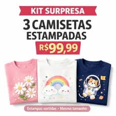 Conjunto Plus Size Feminino 3 Camiseta Estampada Sortida 100% Algodão Premium Verão Manga Curta Academia Treino Casual