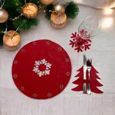 Kit Mesa Posta Decorativa Natal 4 Sousplat + 4 Porta Copos + 4 Porta Talheres