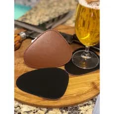 Kit 6 Apoio de Copo Couro Bolacha Cerveja Chopp Porta Descanso + Sua Logo Gravada
