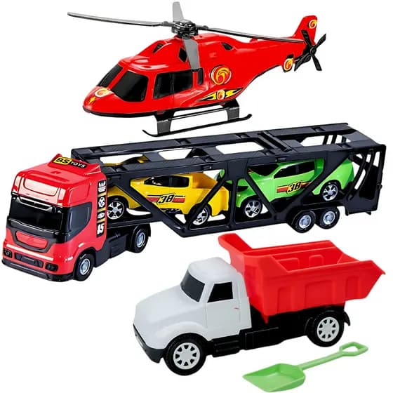 KIT Brinquedo Carreta Cegonha  Caminhão Basculante Helicptero Brinquedo Para Meninio