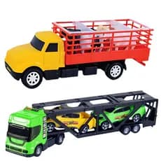 Caminhão Carreta Cegonheira Cegonha + 2 Carrinhos Caminhão  Bois Para Menino Fazendinha Carrinhos Animais