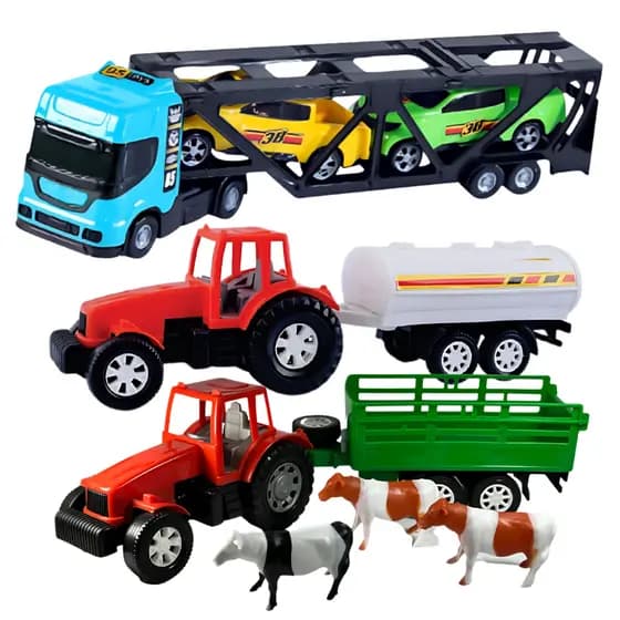 Caminhão Carreta Cegonheira Cegonha Trator 3 Bois Trator Tanque Trator Animais 3 Boizinho Brinquedo Menino INFANTIL