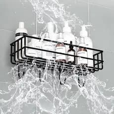 Porta Shampoo Adesivo Com 4 Ganchos Em Baixo Prateleira Do Chuveiro Suporte Para Shampoo de Uso No Banheiro de banho Na Parede De Aço Metal Cozinha Sabao organizador armazenamento pendurado